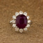 3.38CT Oval Cut Ruby and Diamond 18KT White Gold Ring